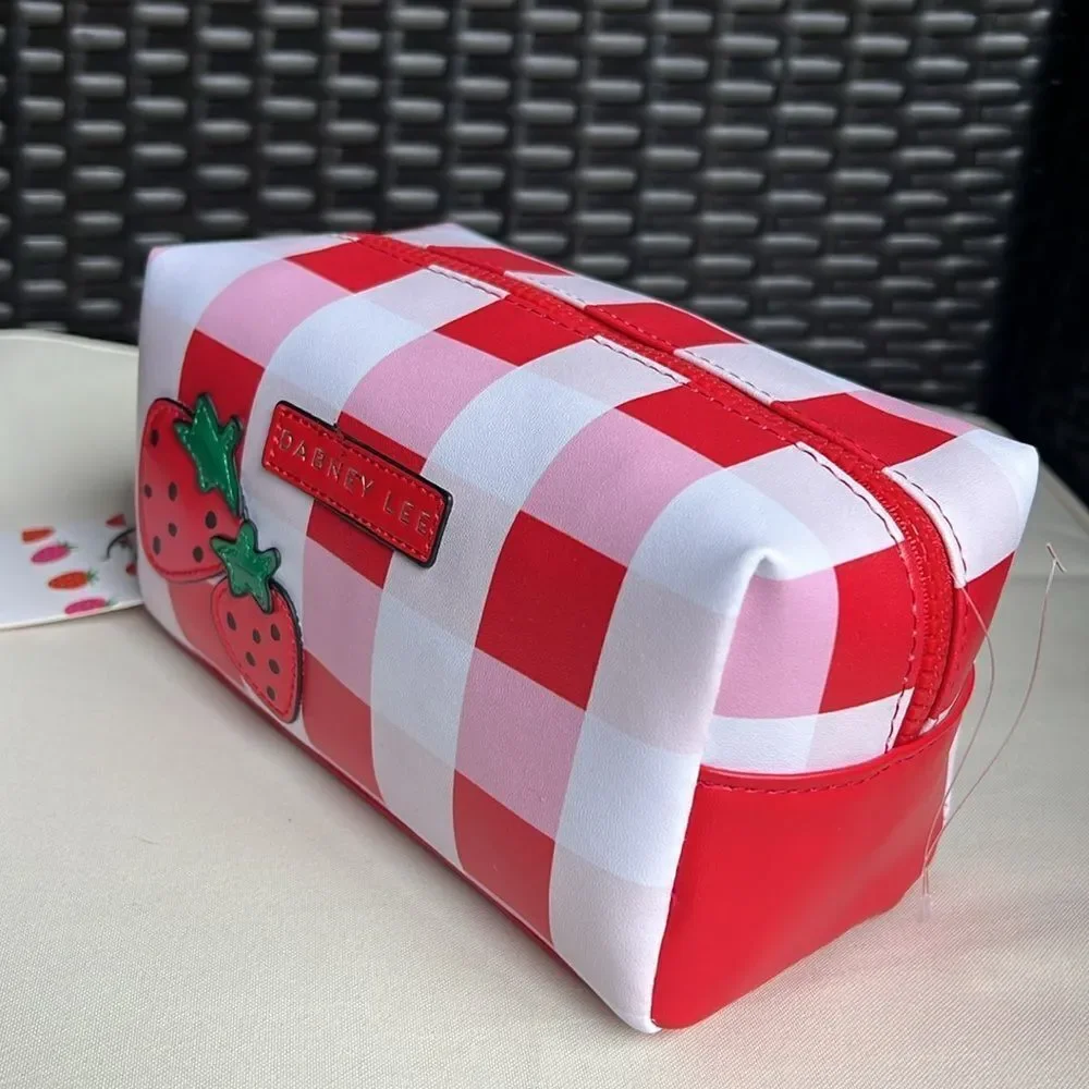 Dabney Lee  Strawberry Red and White Checkered Cosmetic Bag